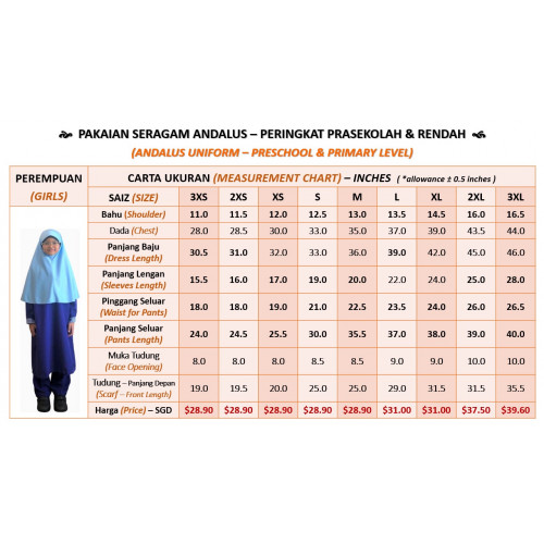 Uniform For Preschool Primary Level Female Size Xxxl
